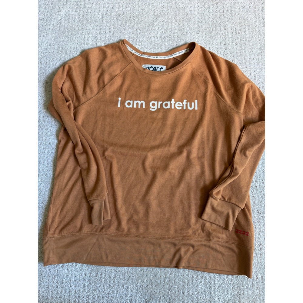Peace Love World Soft M Brown I Am Grateful Long Sleeved Top